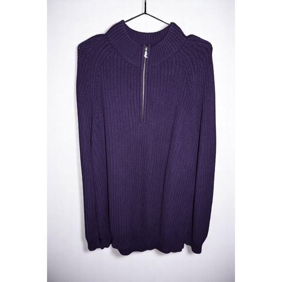 Lauren Ralph Lauren Purple Half-Zip Chunky Knit Sweater 2X | 100% Cotton Pull - Picture 1 of 7